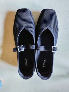 VIVAIA Women's Black Knit Margot Mary Jane Square Toe Flats